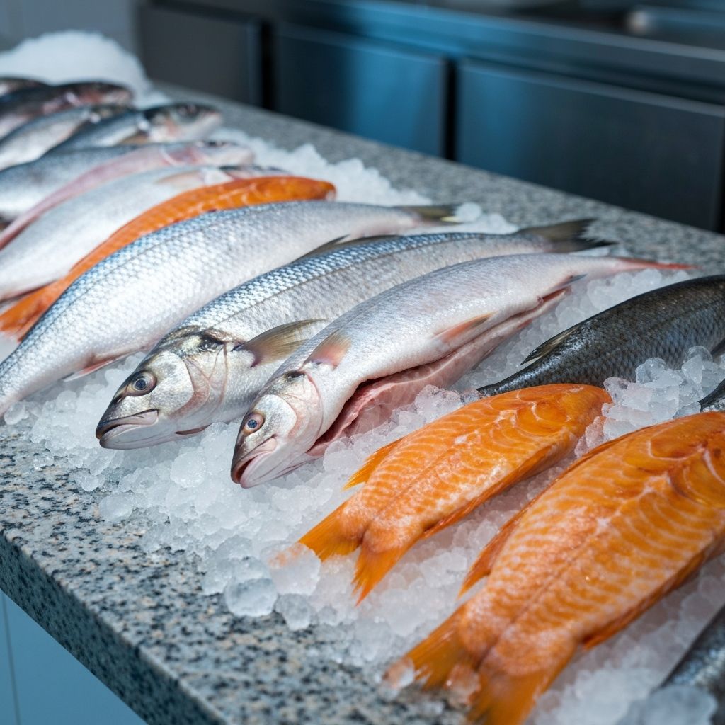 Fresh fish fillets displayed on ice at Hewy's Seafood Market